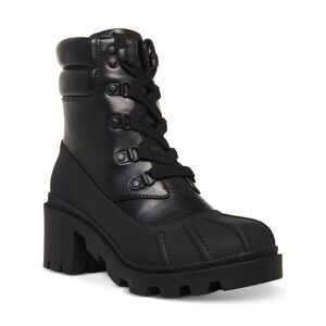 MADDEN GIRL Womens Black Bubbles Round Toe Block Heel Zip-Up Duck Boots 6 M